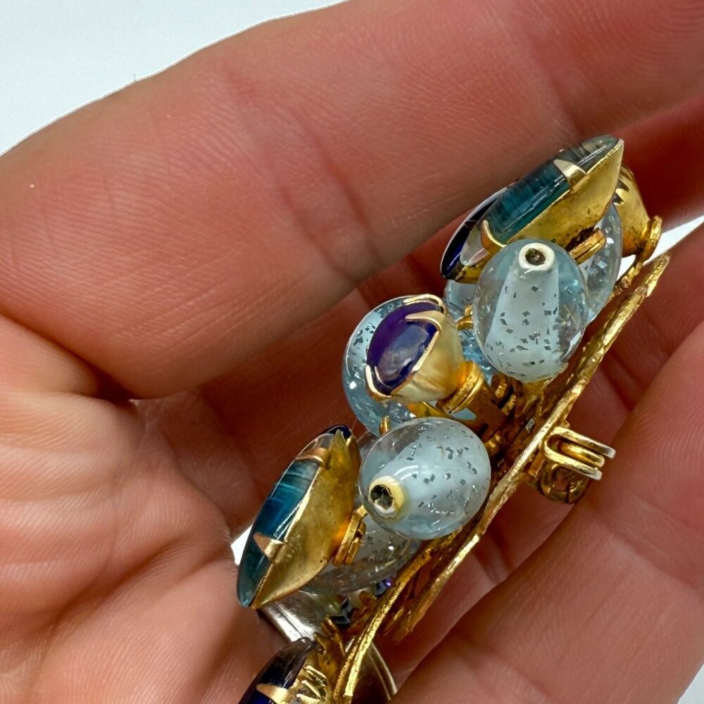 Vintage Judy Lee Art Glass Blue Spray Flower Brooch Pin READ - Picture 8 of 11